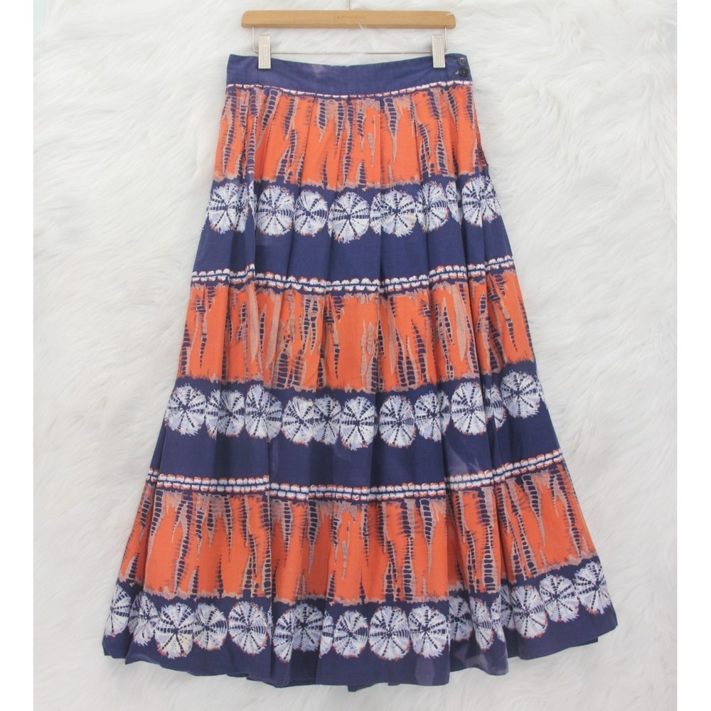 Vintage Jack Schnittman Full Midi Skirt S Blue Orange Tie Dye Boho Hippie #1006 - Picture 2 of 16